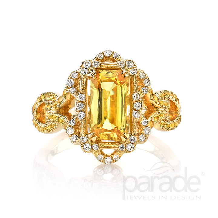 2.21 Carat Yellow Sapphire & Diamond Halo Engagement Ring