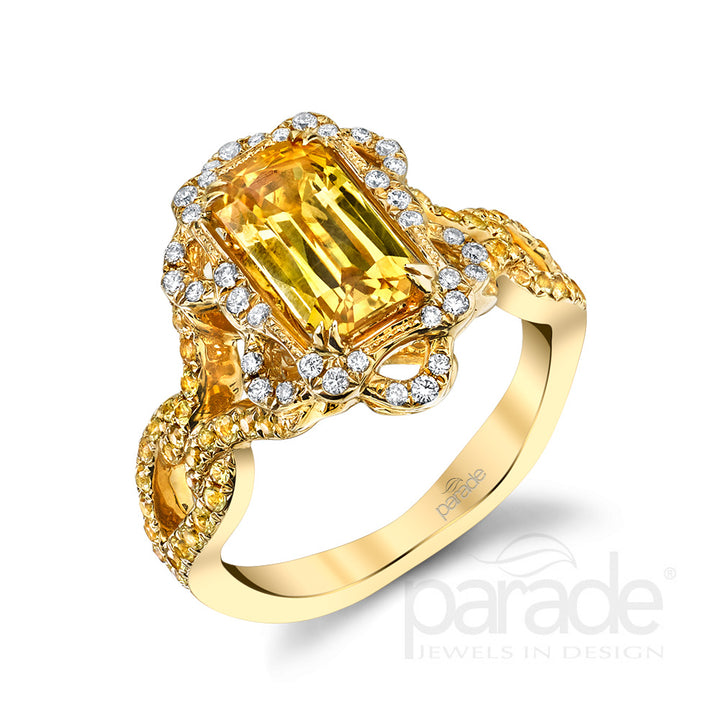 2.21 Carat Yellow Sapphire & Diamond Halo Engagement Ring