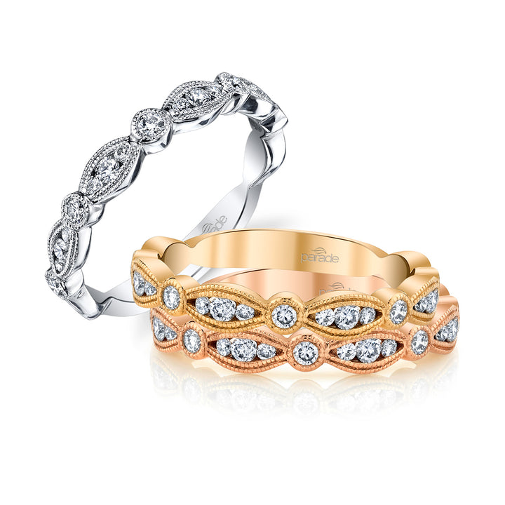 Marquise Diamond Milgrain Wedding Band