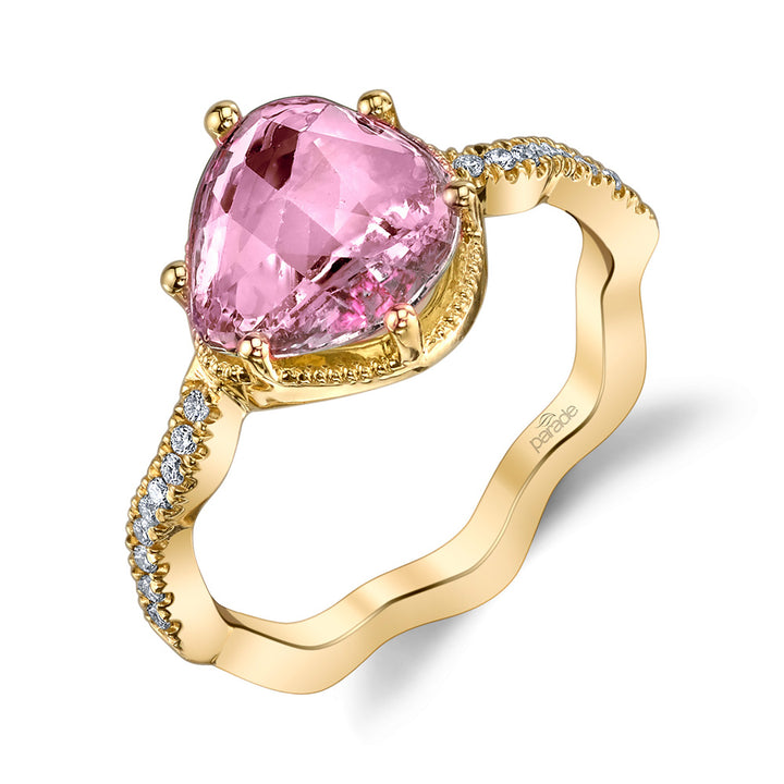 Pink Sapphire & Diamond Milgrain Engagement Ring