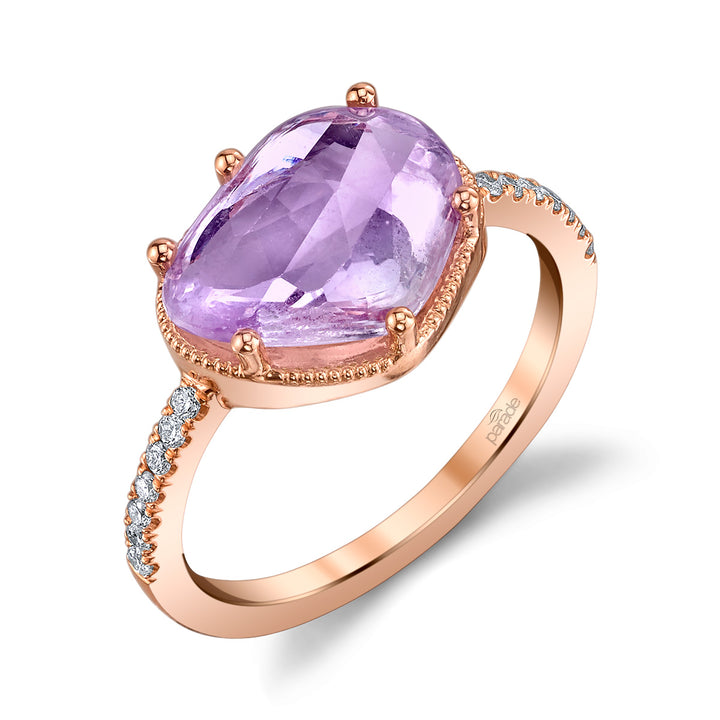 Rose-Cut Pink Sapphire & Diamond Milgrain Engagement Ring