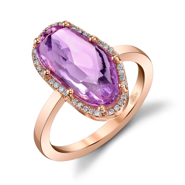 Rose-Cut Pink Sapphire & Diamond Halo Engagement Ring