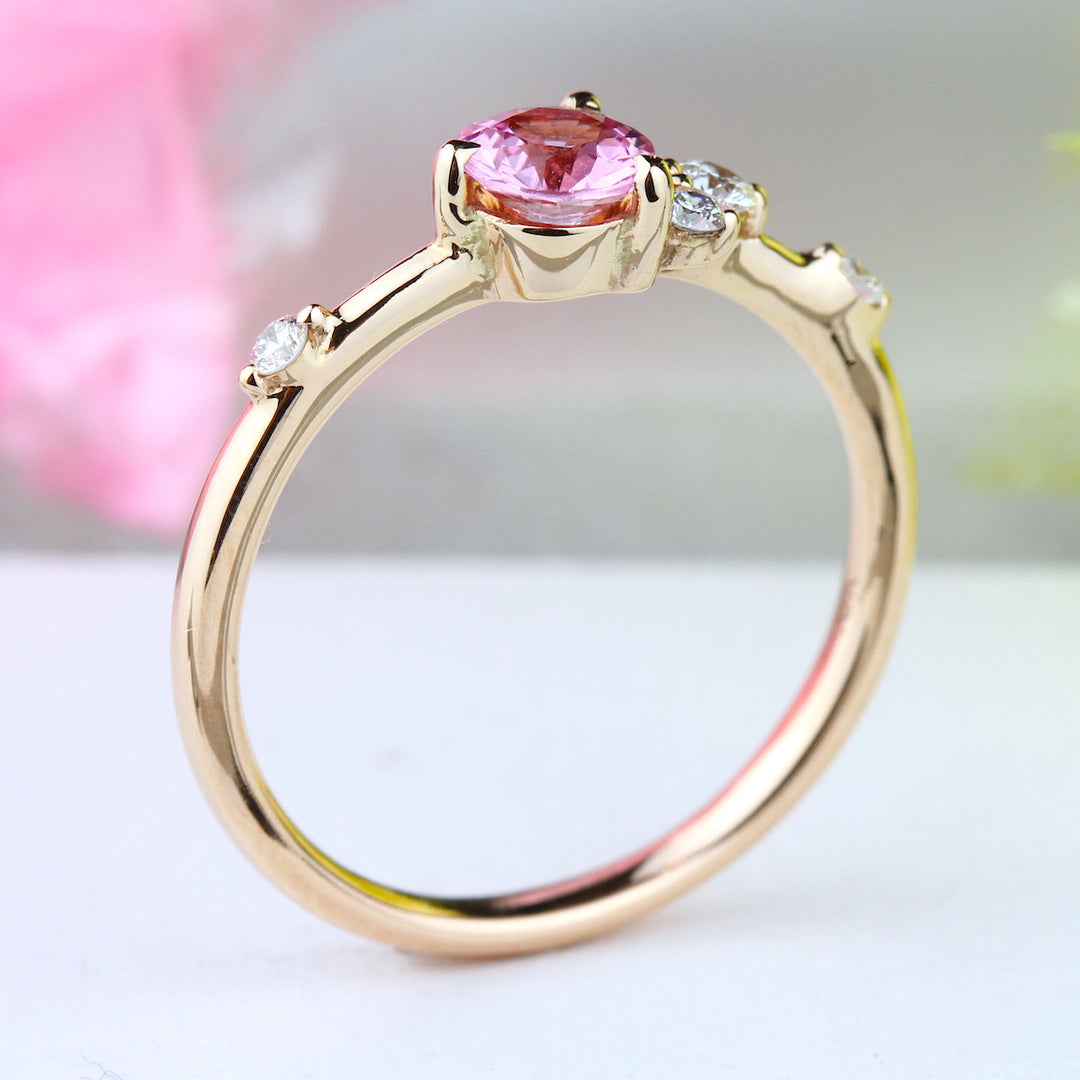 Pink Sapphire & Diamond Engagement Ring