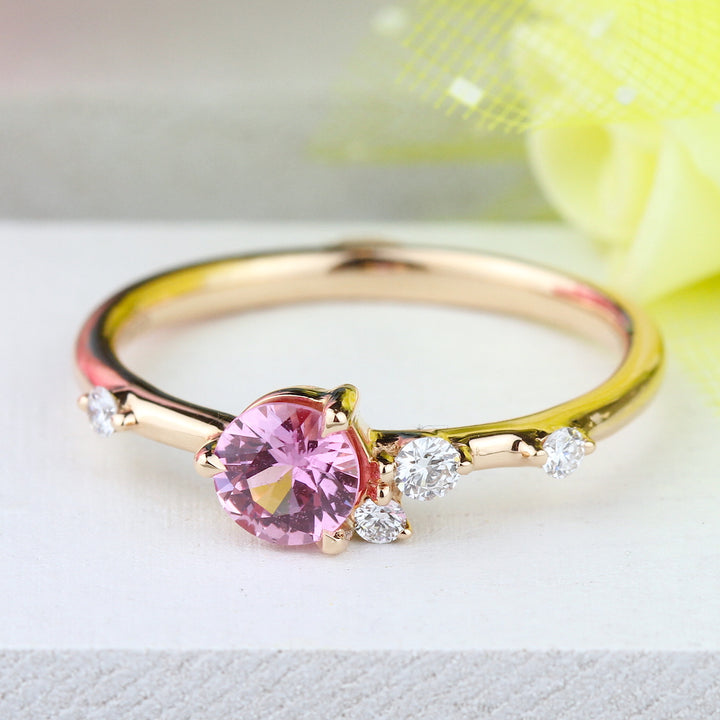 Pink Sapphire & Diamond Engagement Ring