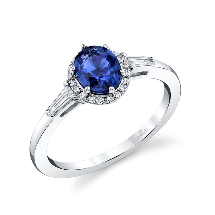 Blue Sapphire & Diamond Halo Engagement Ring