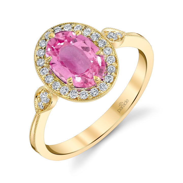 Pink Sapphire & Diamond Halo Engagement Ring
