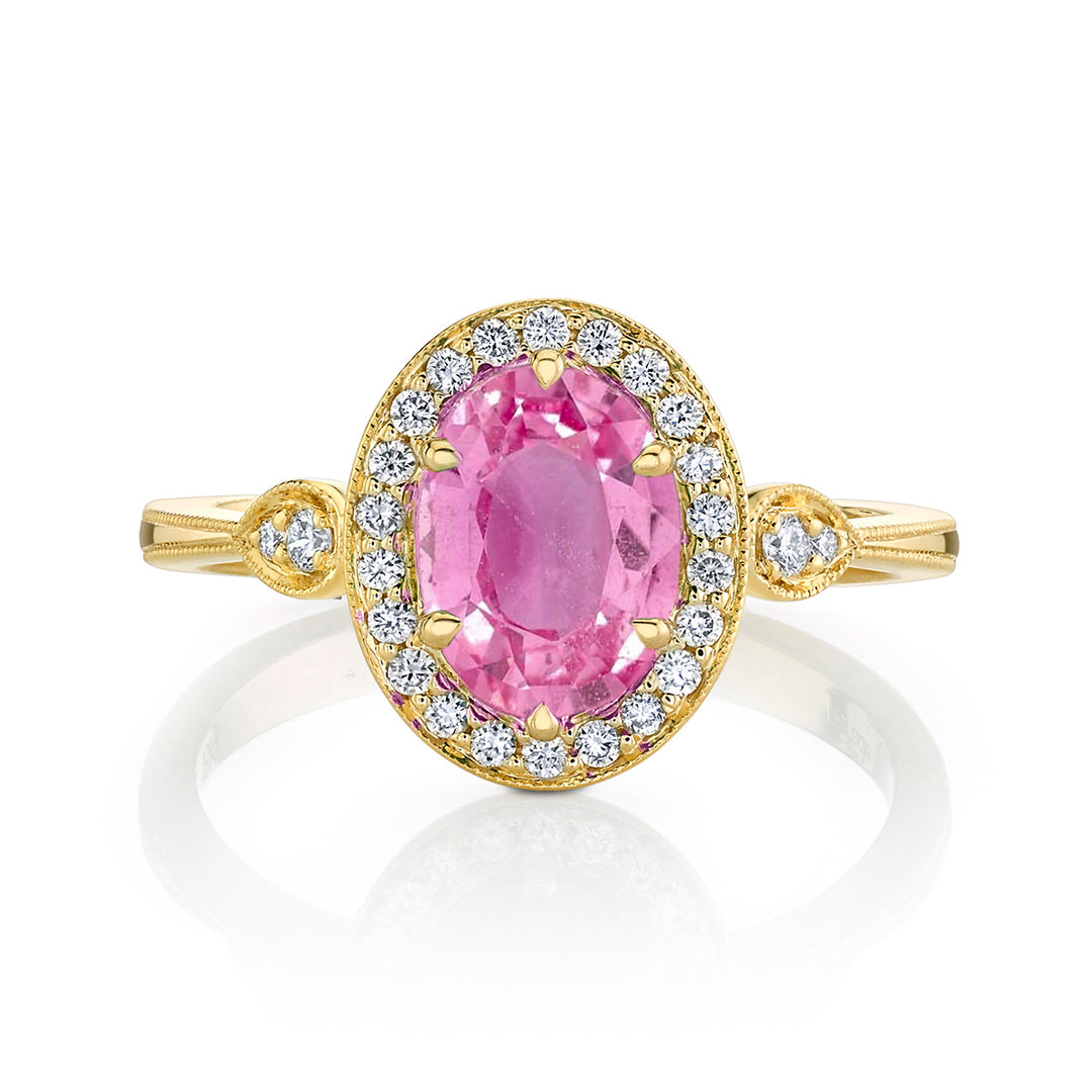 Pink Sapphire & Diamond Halo Engagement Ring