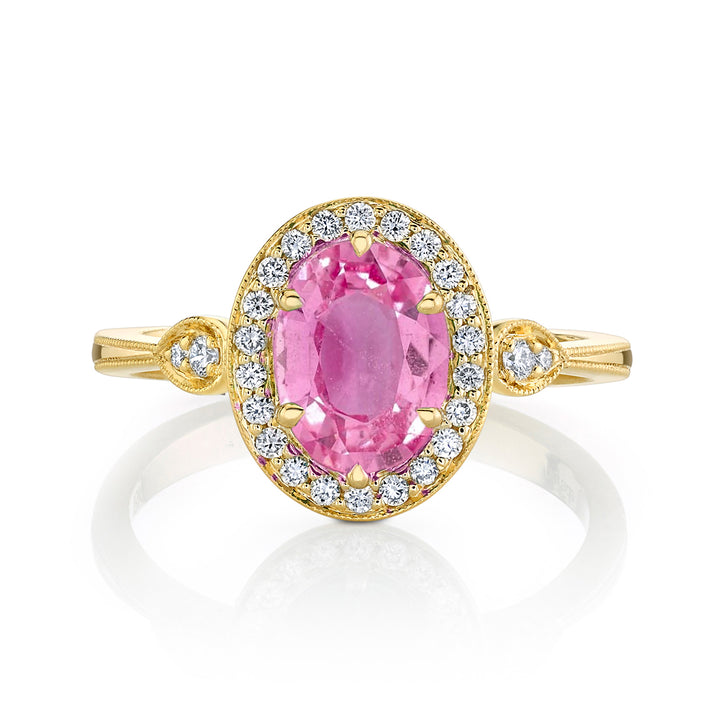 Pink Sapphire & Diamond Halo Engagement Ring