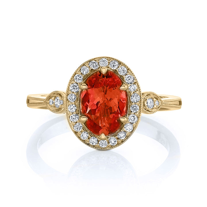 Spessartite & Diamond Halo Engagement Ring