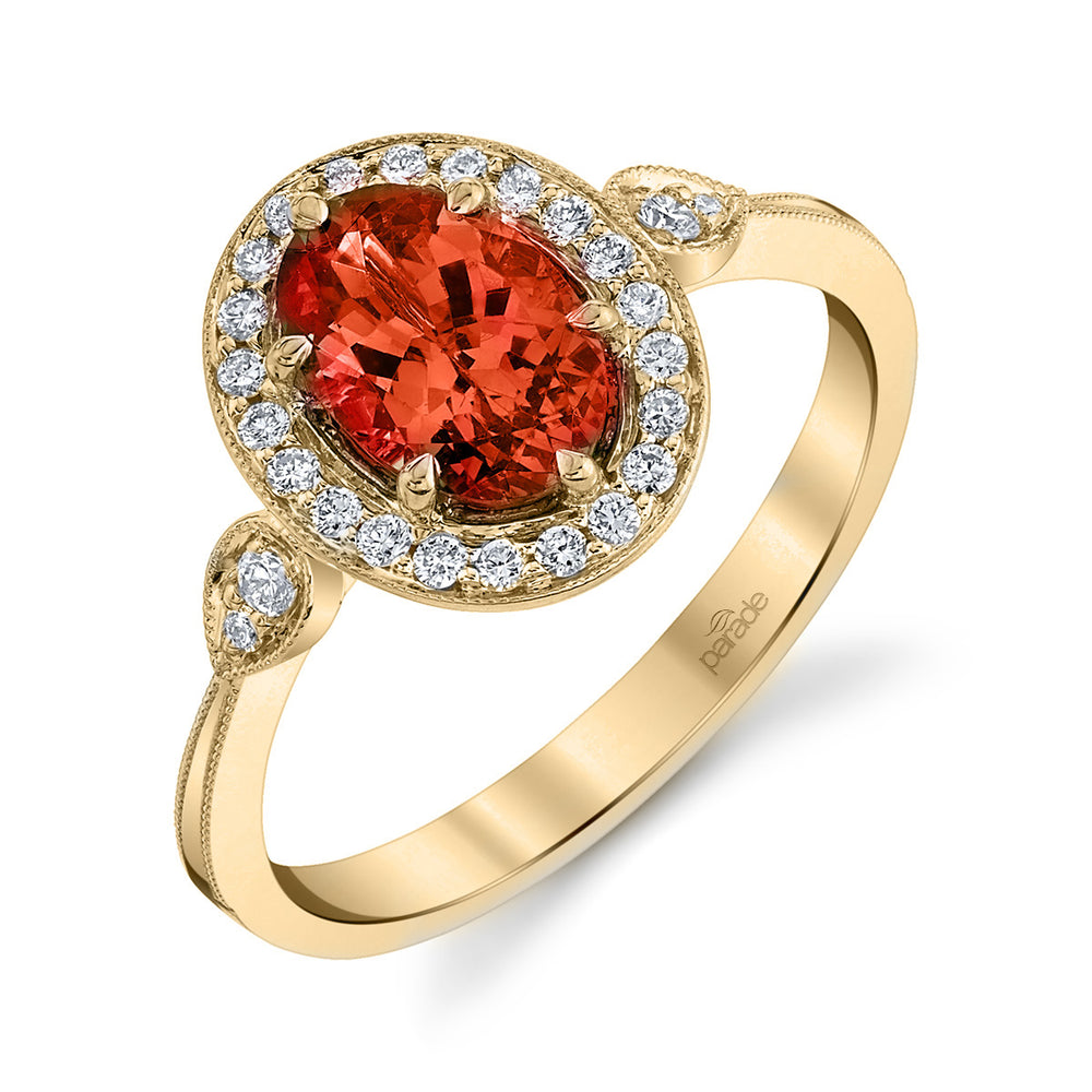 Spessartite & Diamond Halo Engagement Ring