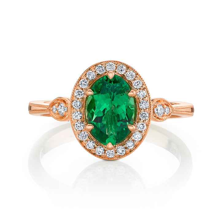 Tsavorite & Diamond Halo Engagement Ring