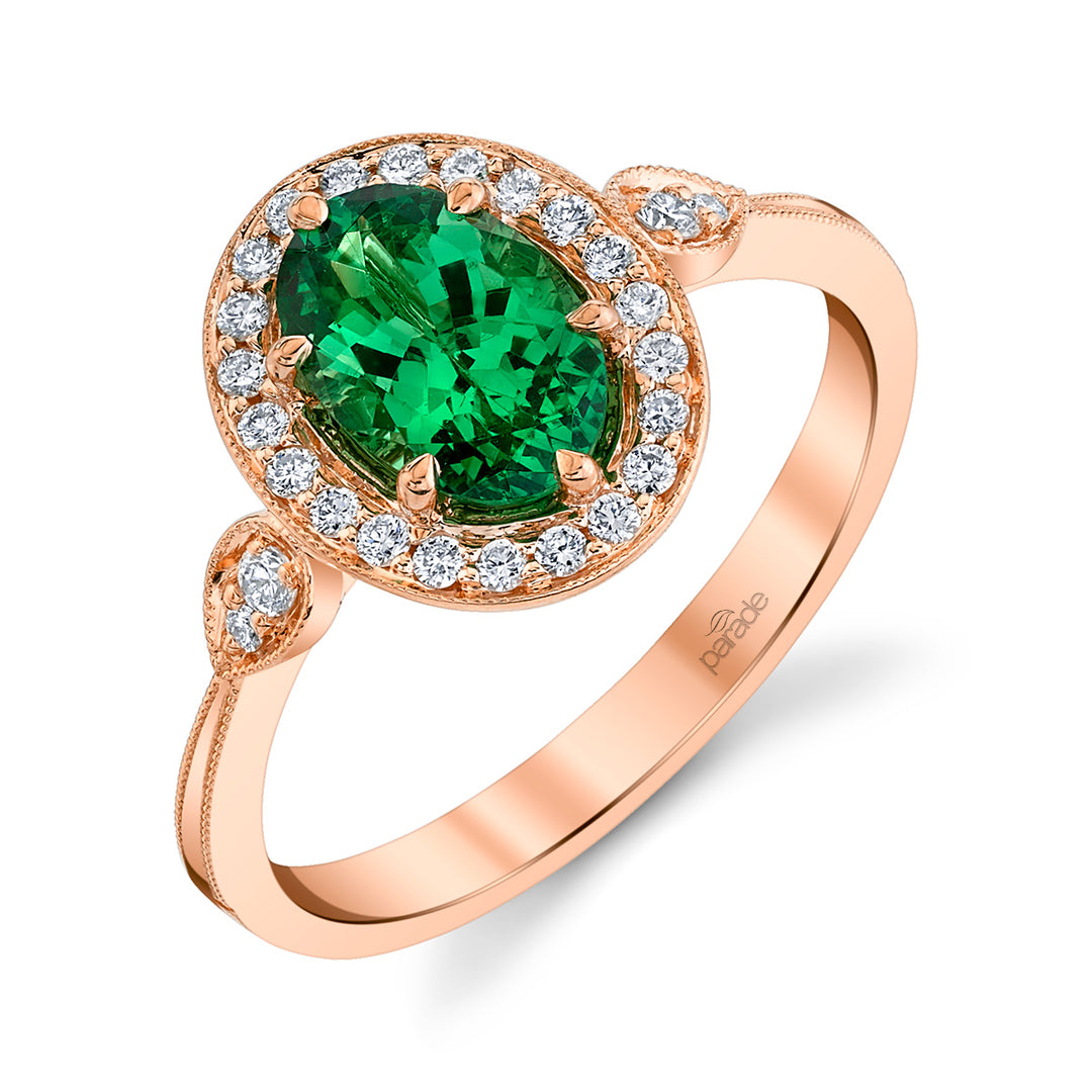 Tsavorite & Diamond Halo Engagement Ring