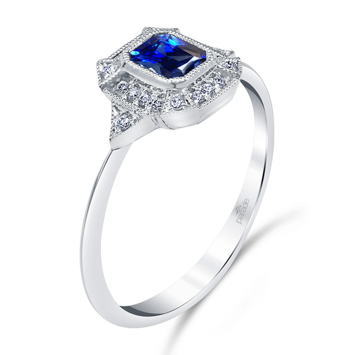 Emerald-Cut Sapphire & Diamond Halo Engagement Ring