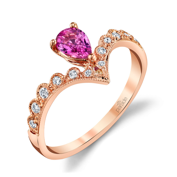 Pear-Shaped Pink Sapphire & Diamond Scalloped Engagement Ring