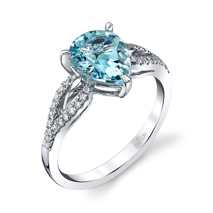 Pear-Shaped Blue Zircon & Diamond Engagement Ring