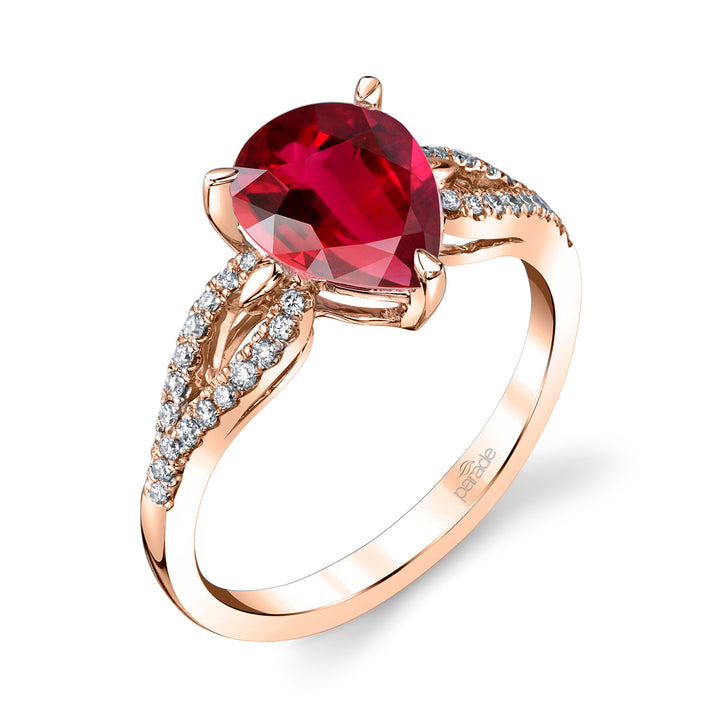 Pear-Shaped Rubellite Tourmaline & Diamond Engagement Ring