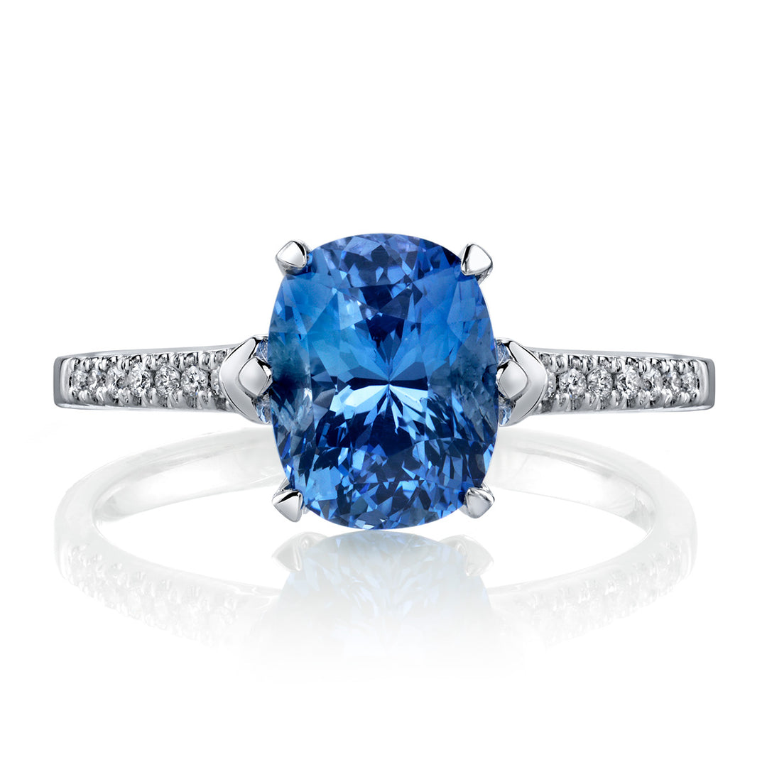 Cushion-Cut Blue Sapphire & Diamond Engagement Ring