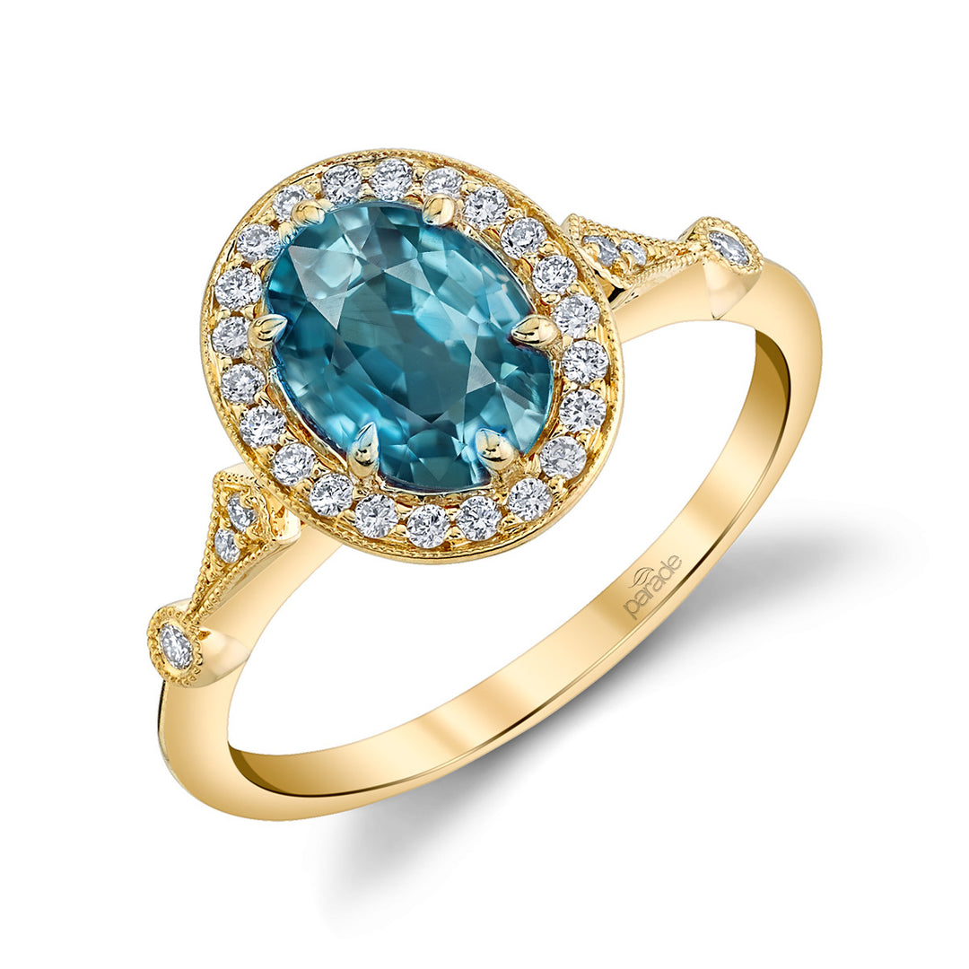 Blue Zircon & Diamond Art Deco Engagement Ring