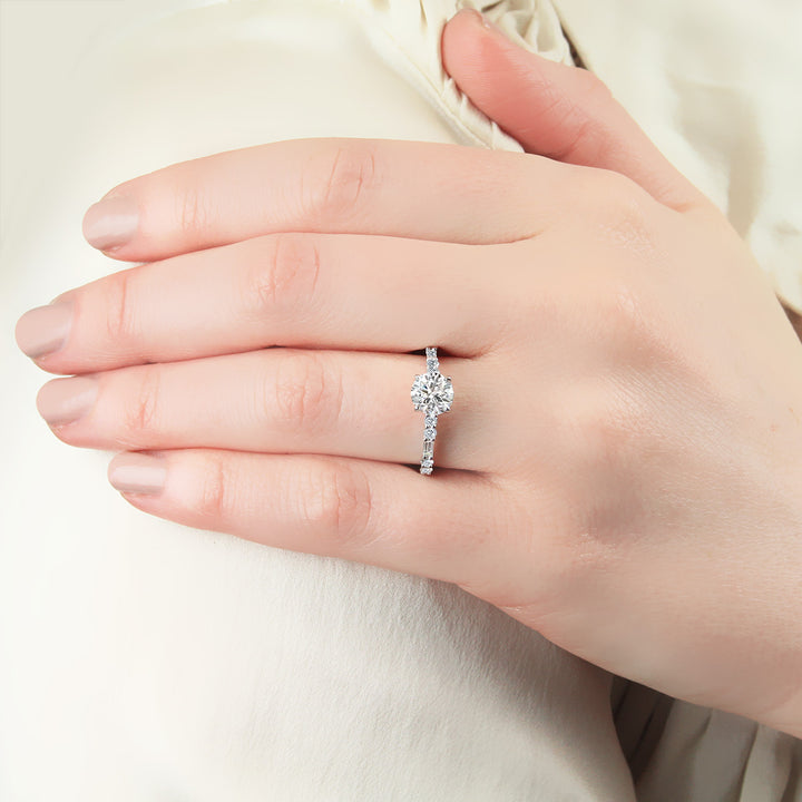 Round & Baguette Diamond Engagement Ring