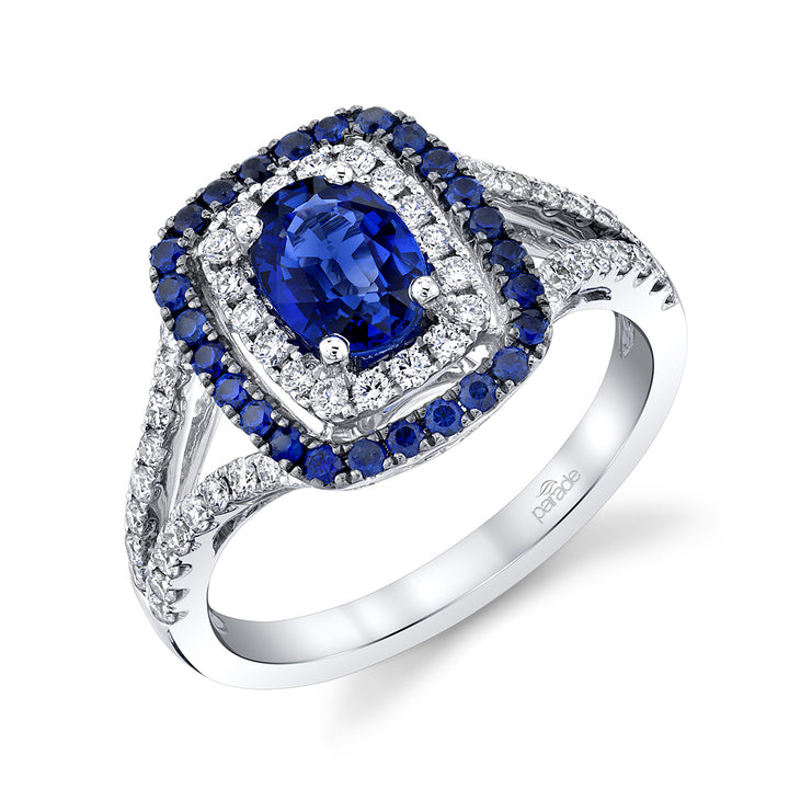 Sapphire & Diamond Halo Engagement Ring