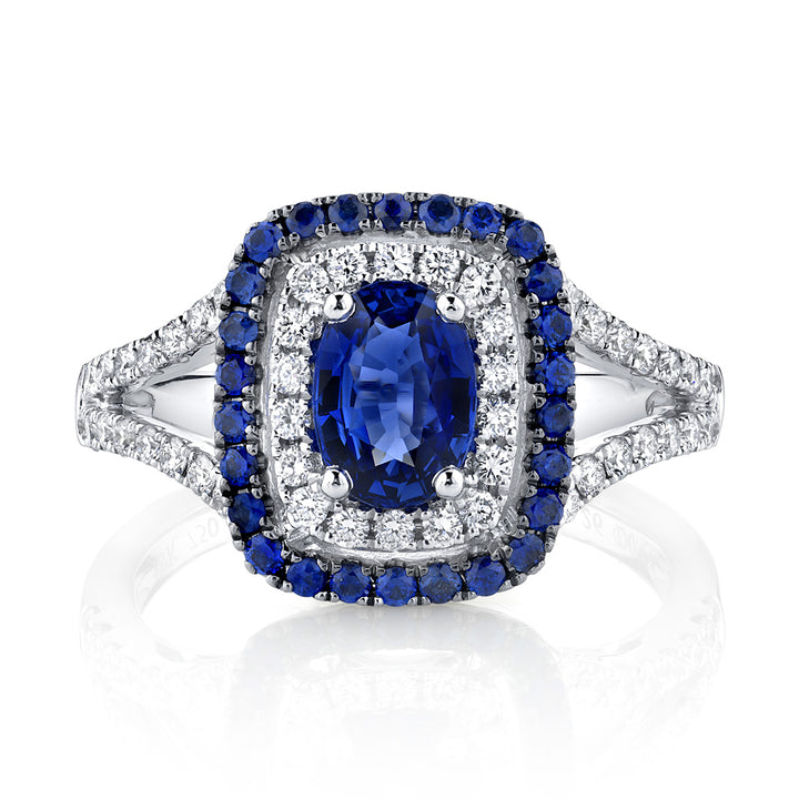 Sapphire & Diamond Halo Engagement Ring