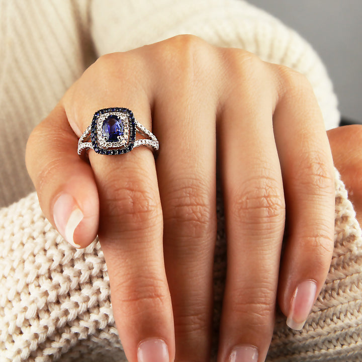 Sapphire & Diamond Halo Engagement Ring