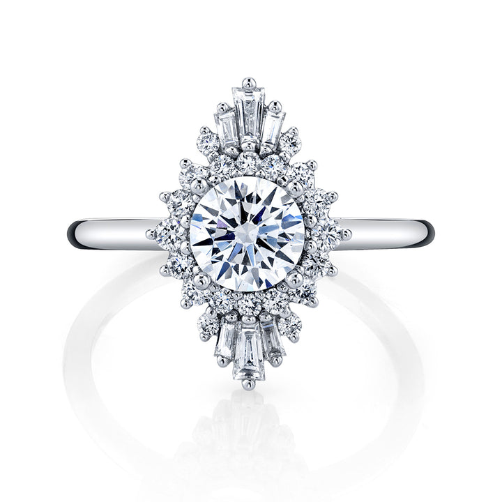 Round & Baguette Diamond Halo Engagement Ring