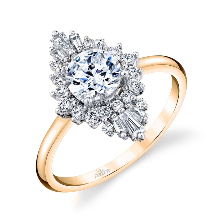 Round & Baguette Diamond Halo Engagement Ring