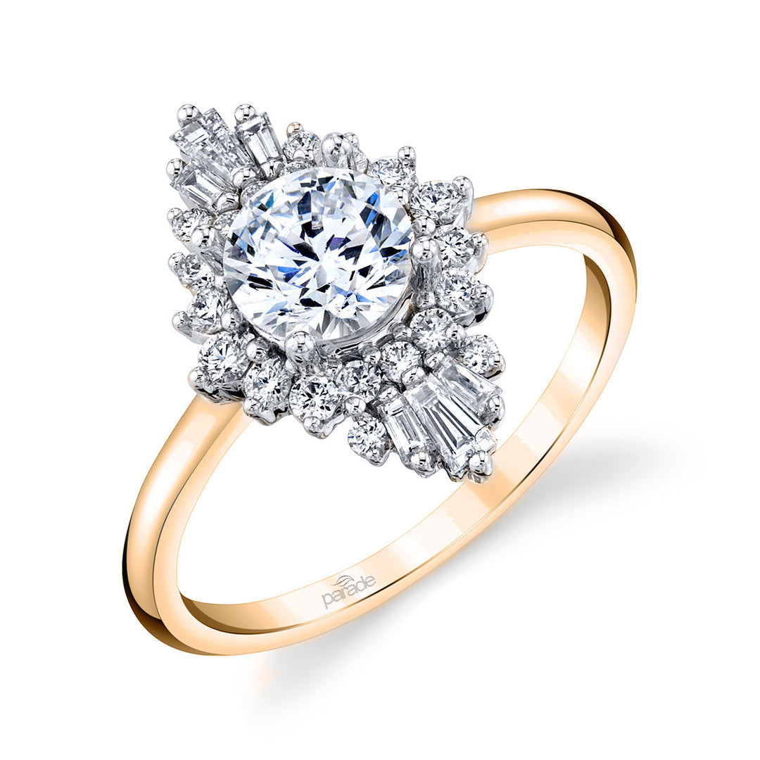 Round & Baguette Diamond Halo Engagement Ring