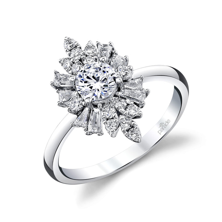Round & Baguette Halo Engagement Ring