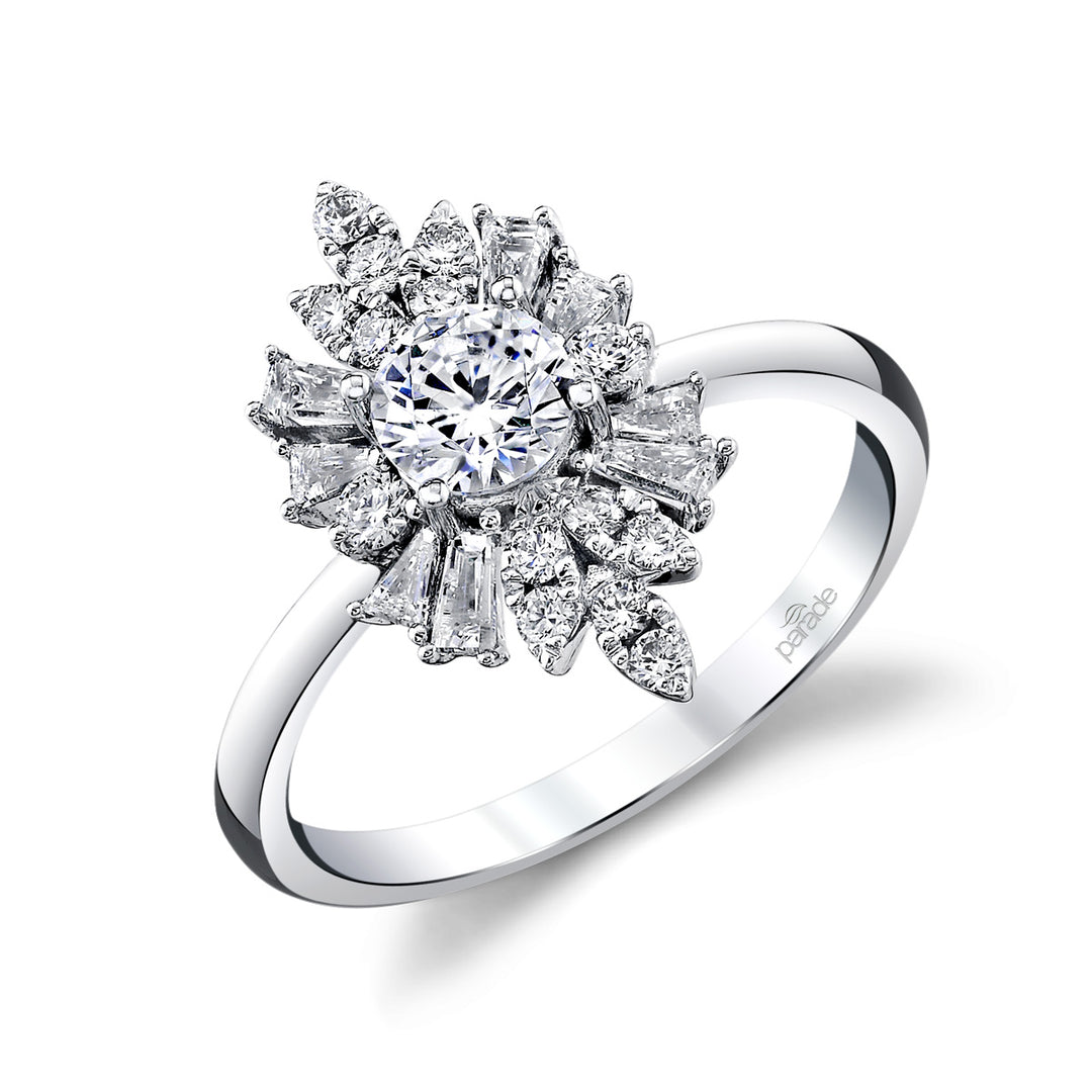 Round & Baguette Halo Engagement Ring