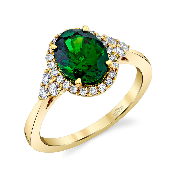 Tsavorite & Diamond Halo Engagement Ring