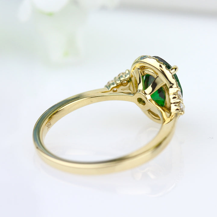 Tsavorite & Diamond Halo Engagement Ring