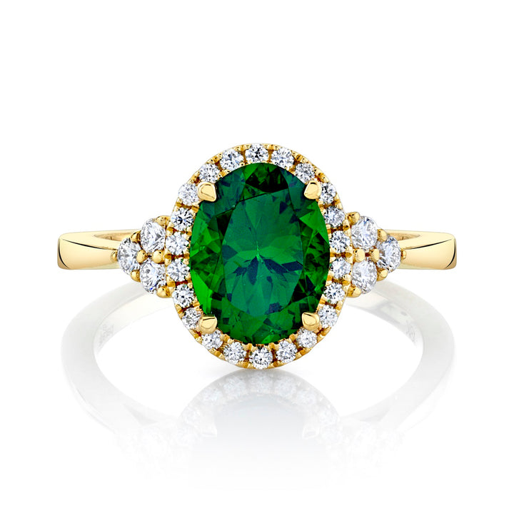 Tsavorite & Diamond Halo Engagement Ring