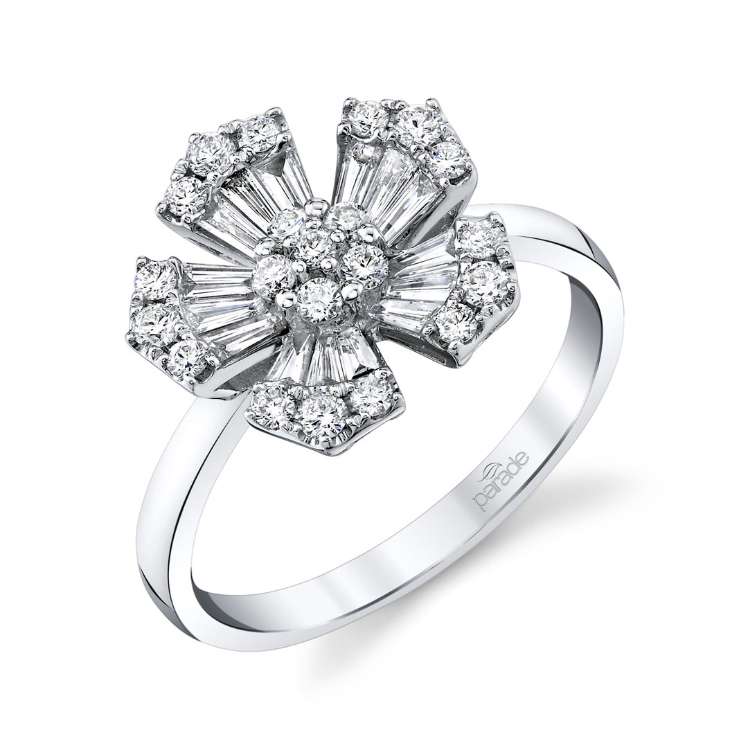 Baguette Diamond Floral Engagement Ring