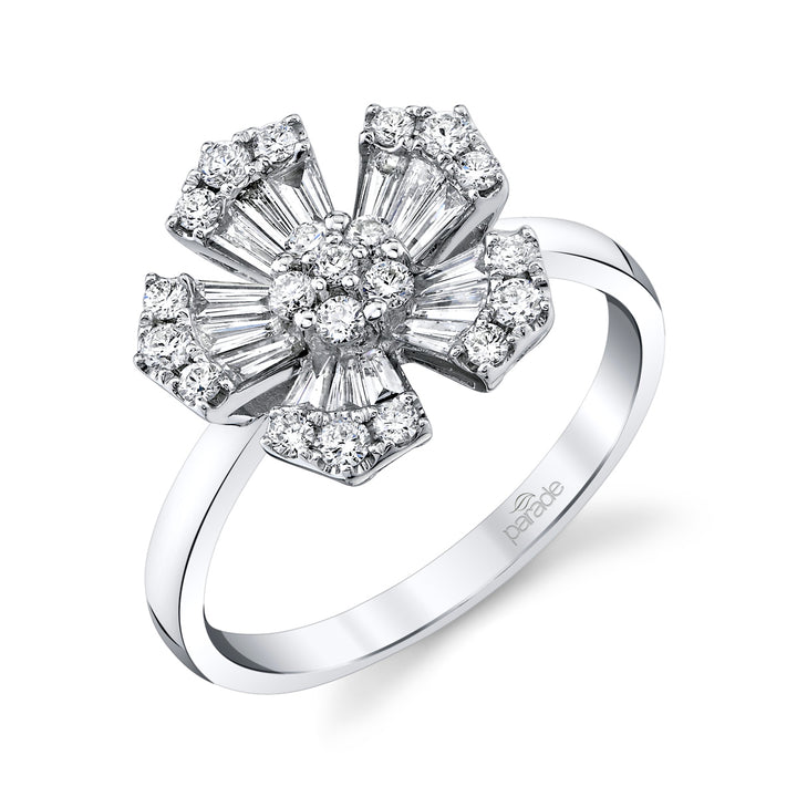 Baguette Diamond Floral Engagement Ring