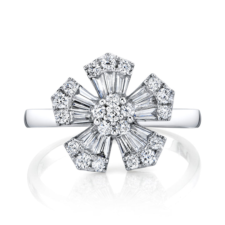 Baguette Diamond Floral Engagement Ring