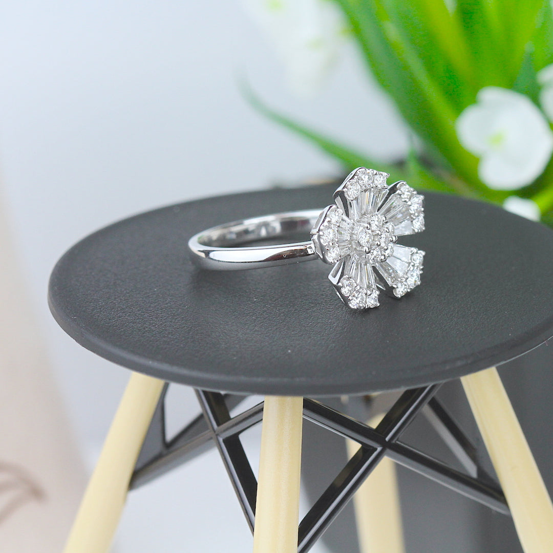Baguette Diamond Floral Engagement Ring