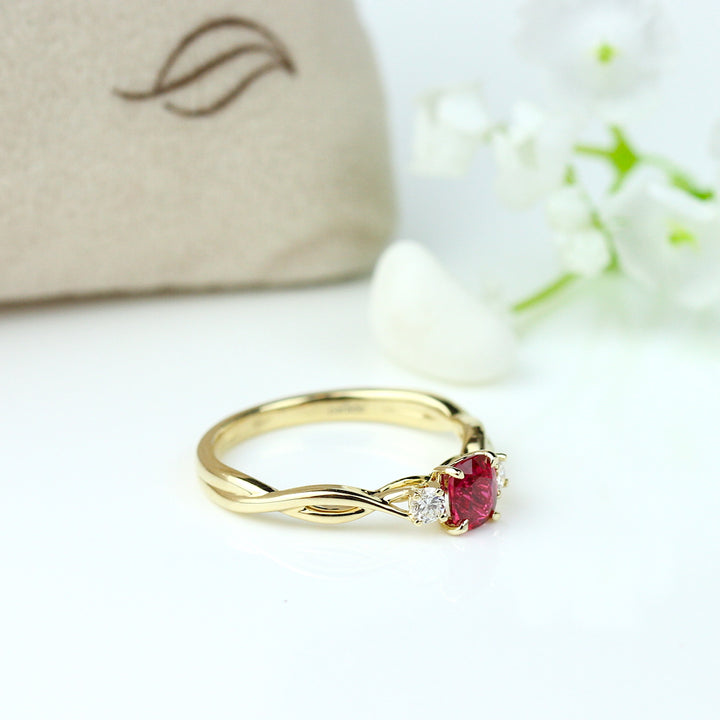 Cushion-Cut Ruby & Diamond Engagement Ring