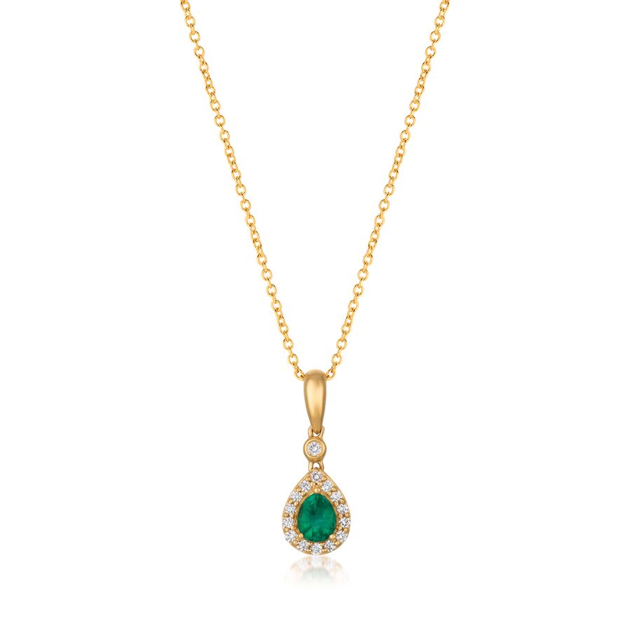 14K YELLOW GOLD DIAMOND EMERALD PENDANT