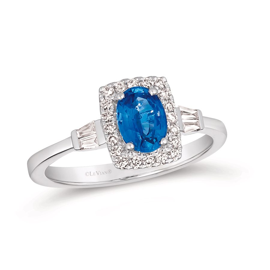 14K WHITE GOLD DIAMOND CEYLON SAPPHIRE RING