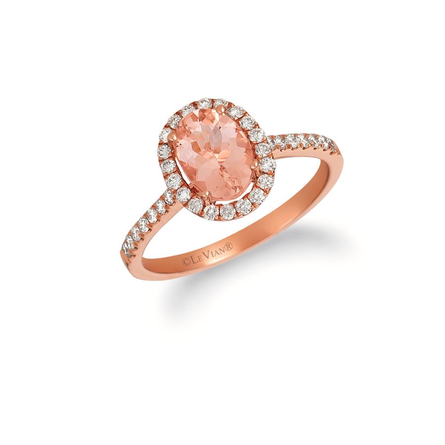 14K STRAWBERRY GOLD DIAMOND MORGANITE RING