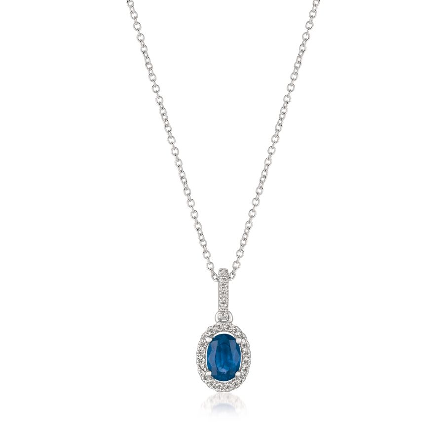 14K WHITE GOLD DIAMOND SAPPHIRE PENDANT