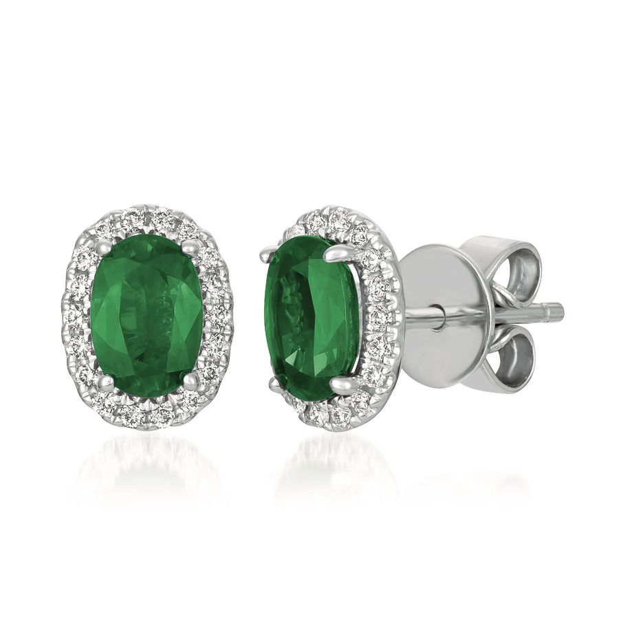 14K WHITE GOLD DIAMOND EMERALD EARRINGS