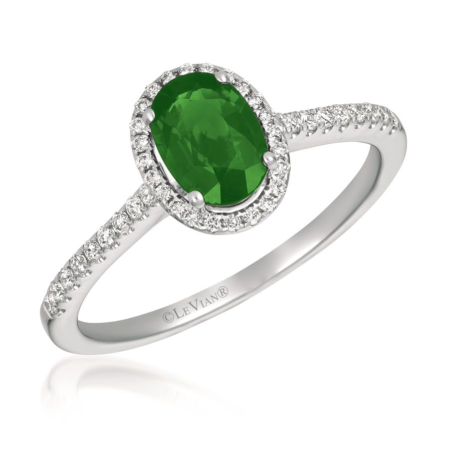 14K WHITE GOLD DIAMOND EMERALD RING
