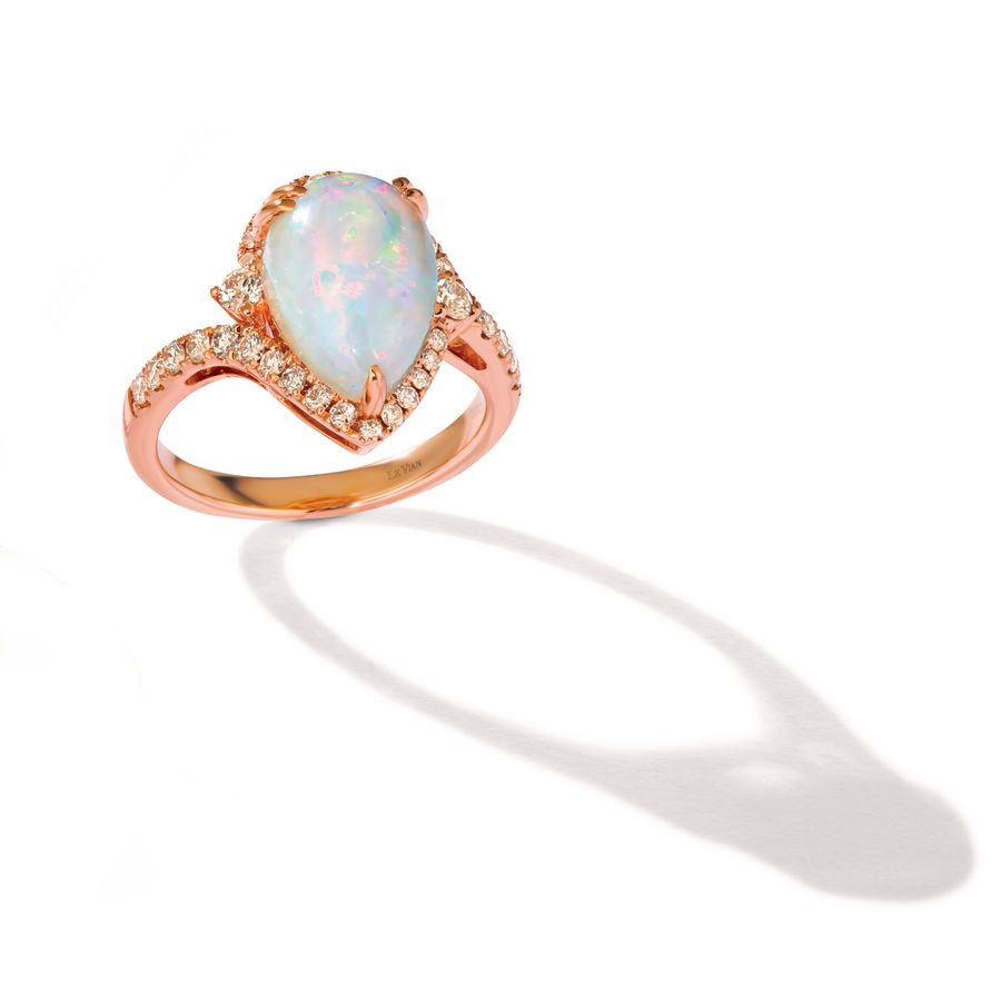 14K STRAWBERRY GOLD DIAMOND OPAL RING
