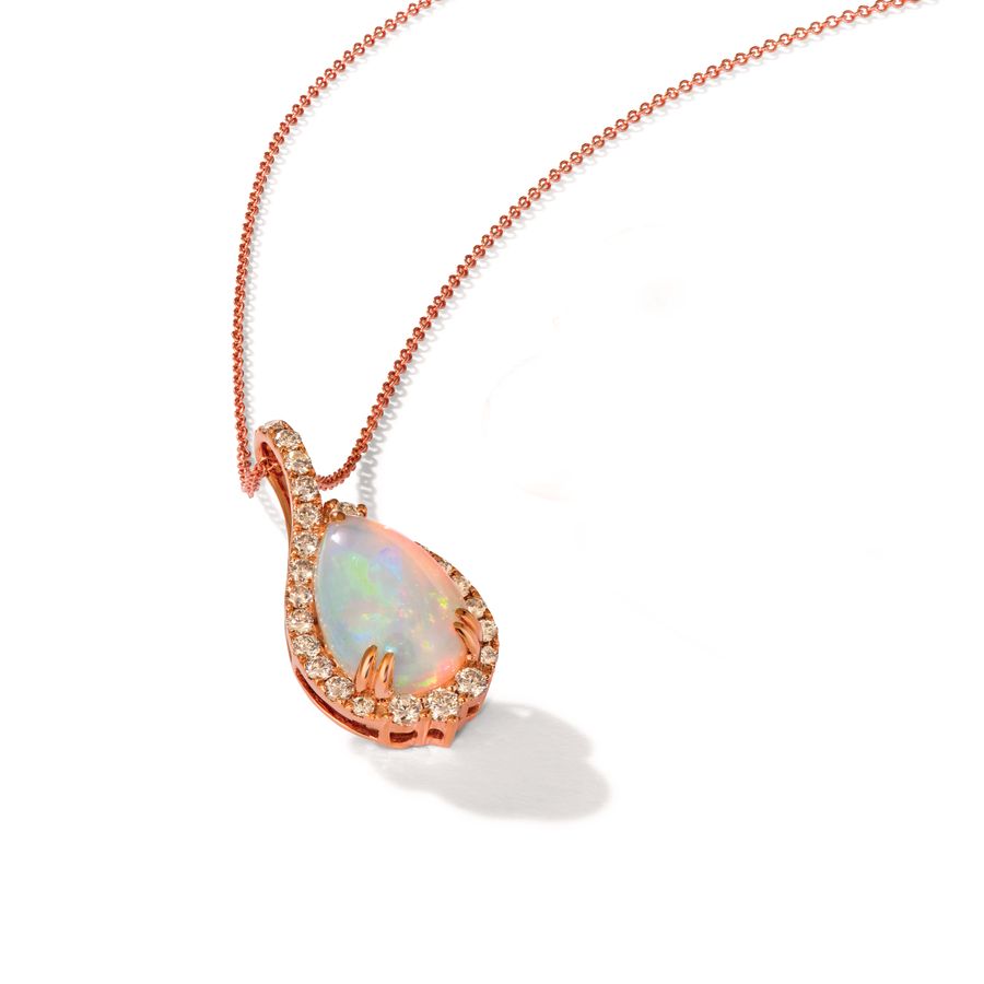 14K STRAWBERRY GOLD DIAMOND OPAL PENDANT