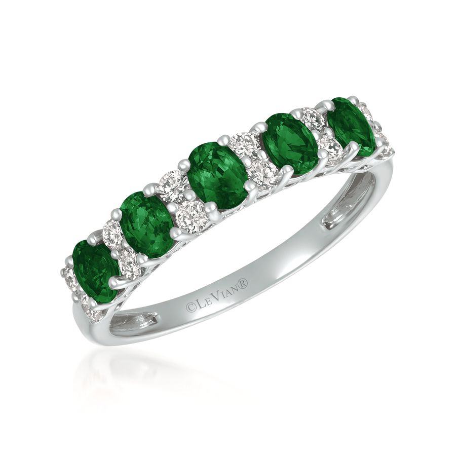 14K WHITE GOLD DIAMOND EMERALD RING