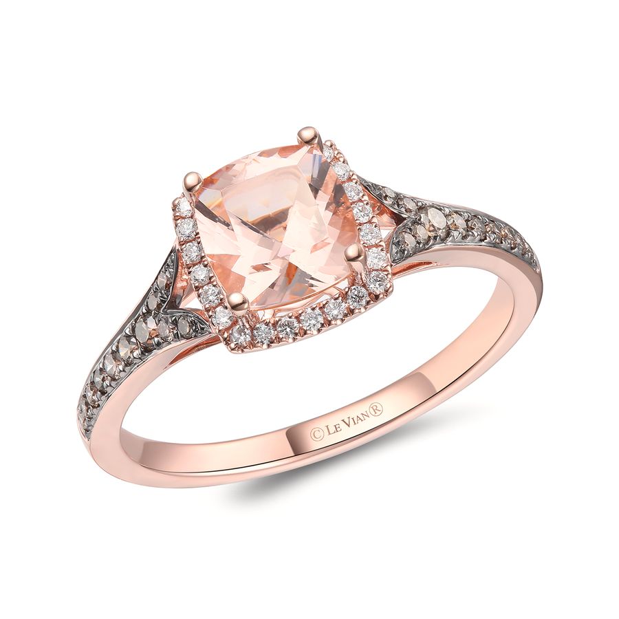 14K STRAWBERRY GOLD DIAMOND MORGANITE RING