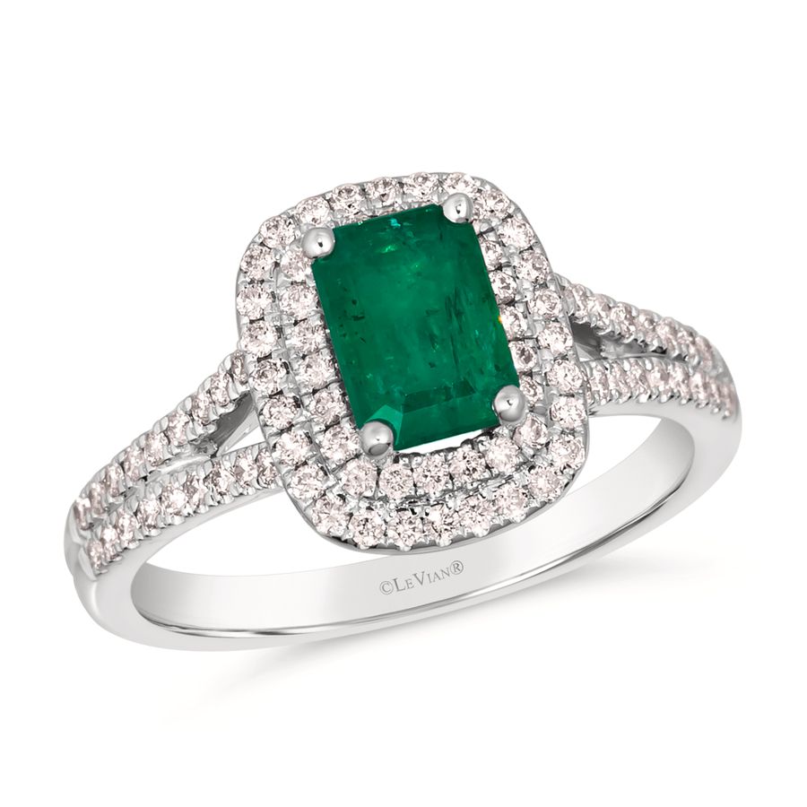 14K WHITE GOLD DIAMOND NEW EMERALD RING